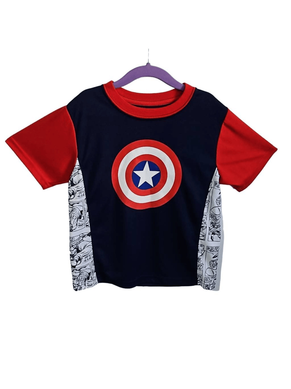 Marvel Captain America Comic Short Sleeve T-shirt Blue/Red Size XS